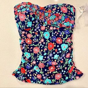 Anne Cole Swim Floral Ruffled Bandeau Top